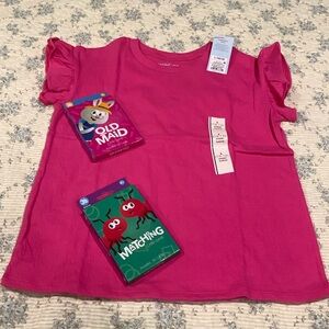 Cat & Jack Pink Shirt & Card Games NEW Size L (10-12) Old Maid & Matching Cards